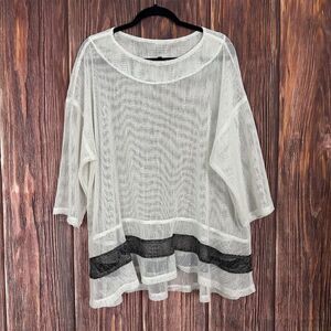 IC by Connie K Womens Mesh Tunic Top Lagenlook White Black Plus Size 1X